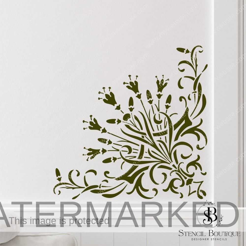 Summer Cottage Floral Corner Stencil